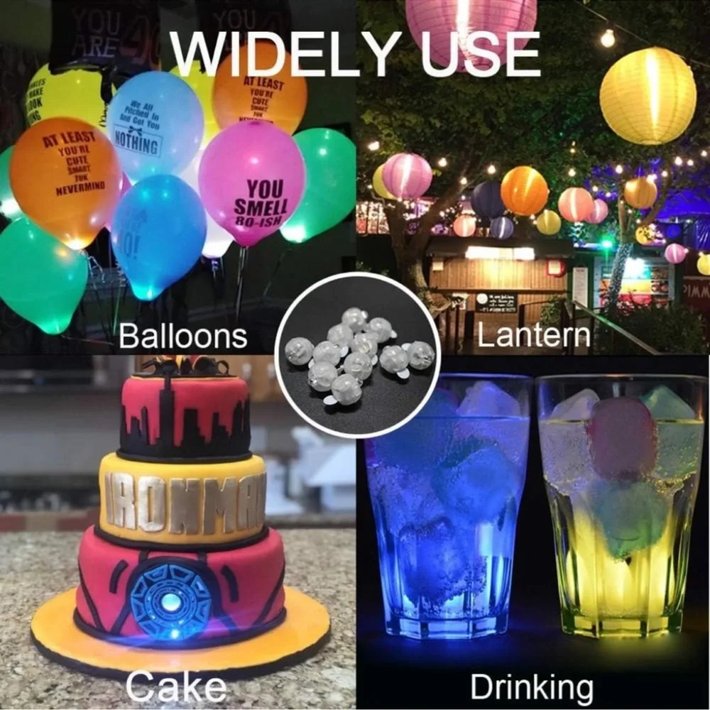 100Pcs Multicolor LED Balloon Lights, Waterproof Rainbow Flash Tiny Light Mini